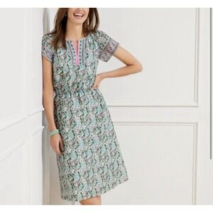 Talbots Petite Primrose Green Pink Floral Cotton Voile Fit Flare Dress Size 8P